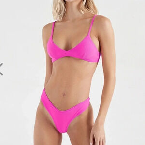 NWT OneOne Swimwear Bikini Set Pink Neon Taffy Fuschia Lara Skimpy NEW Medium